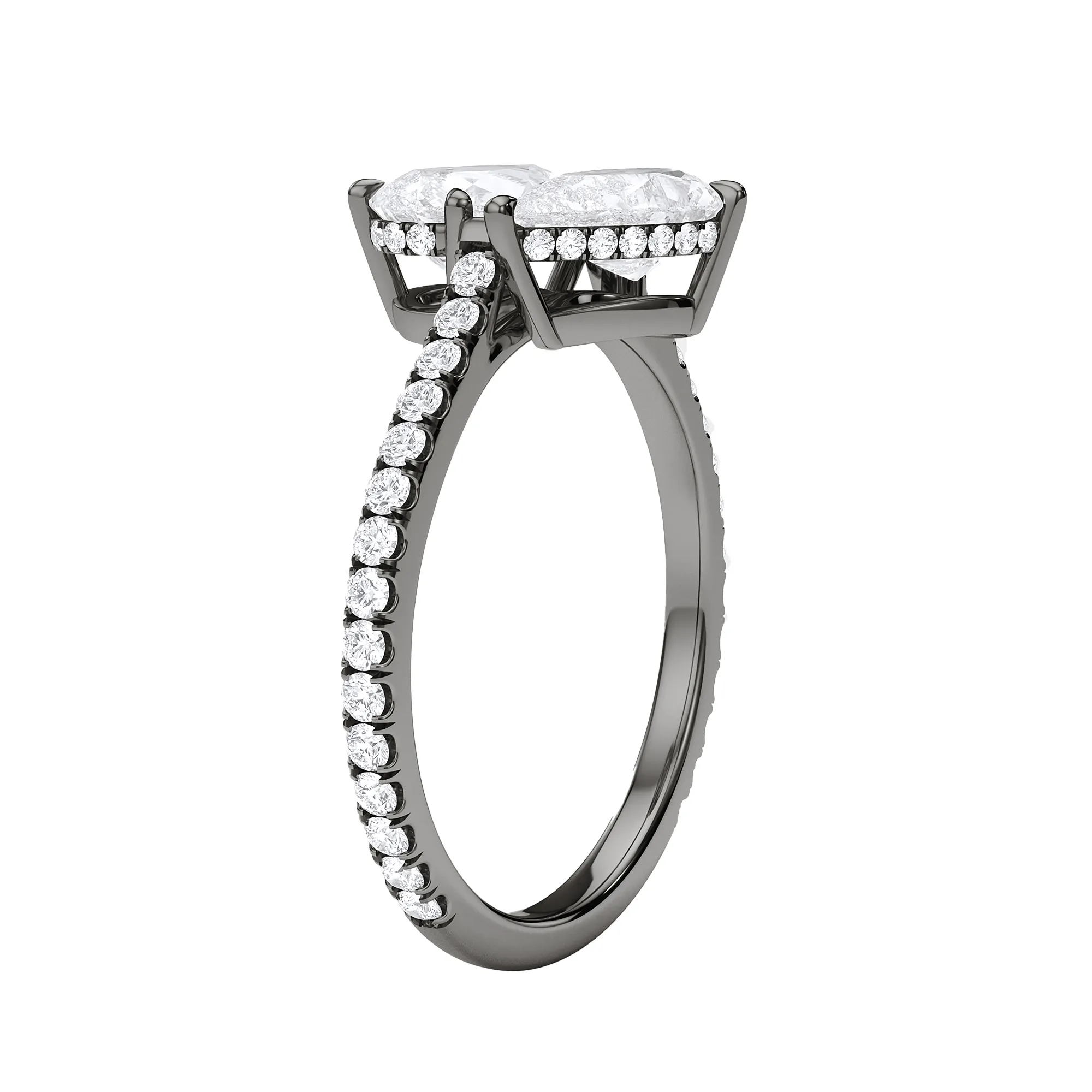 Pear East-West Twin Pave Diamond Ring