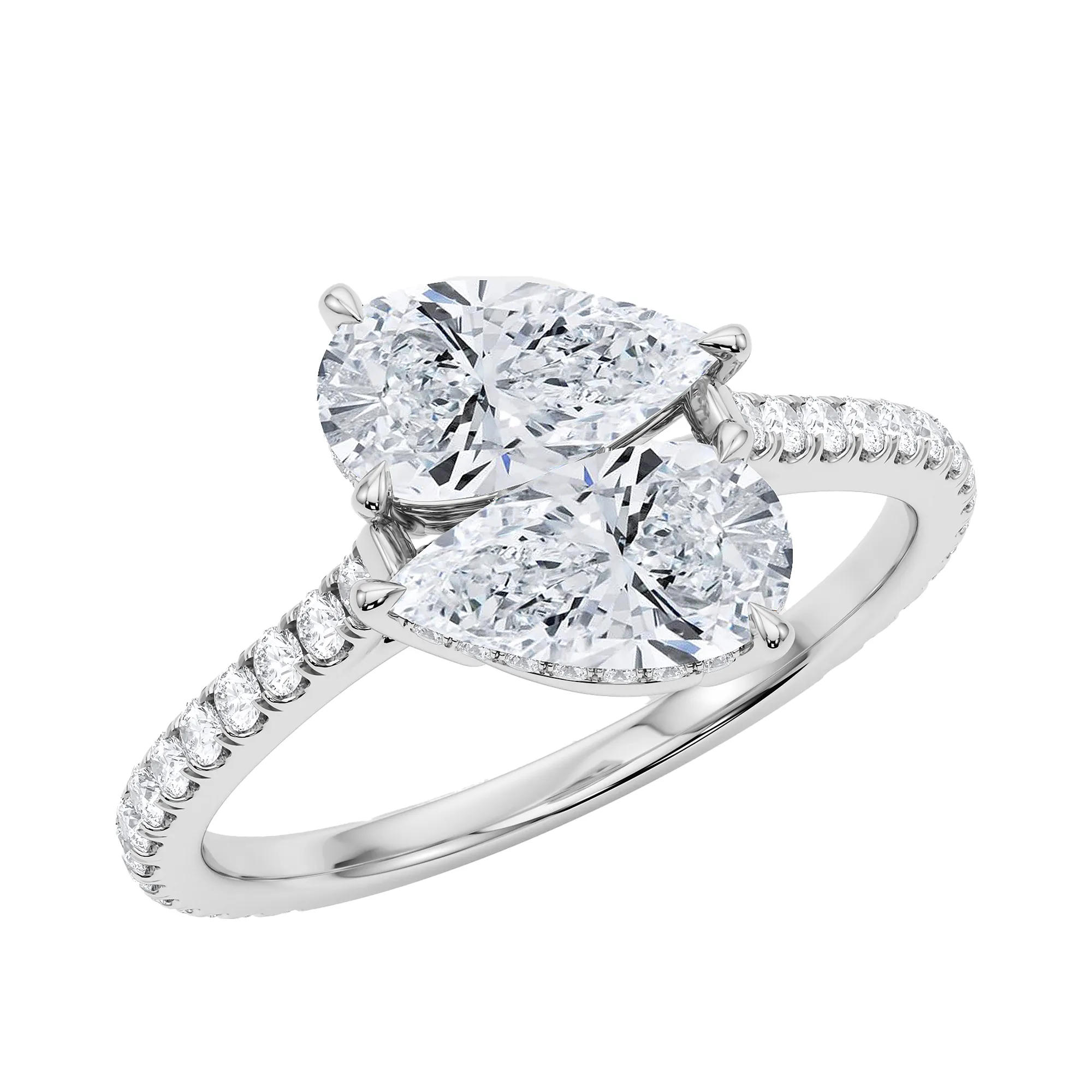 Pear East-West Twin Pave Diamond Ring