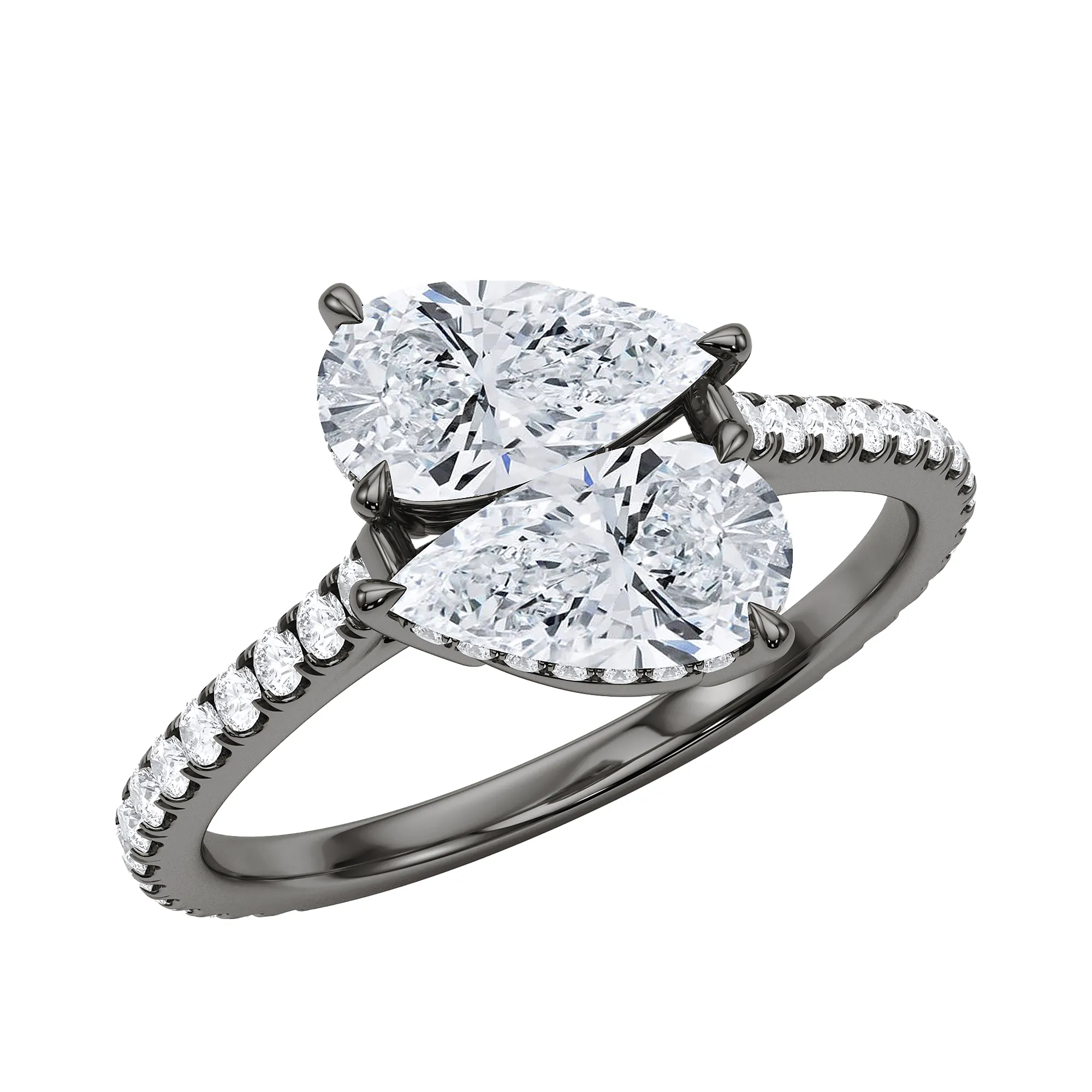 Pear East-West Twin Pave Diamond Ring