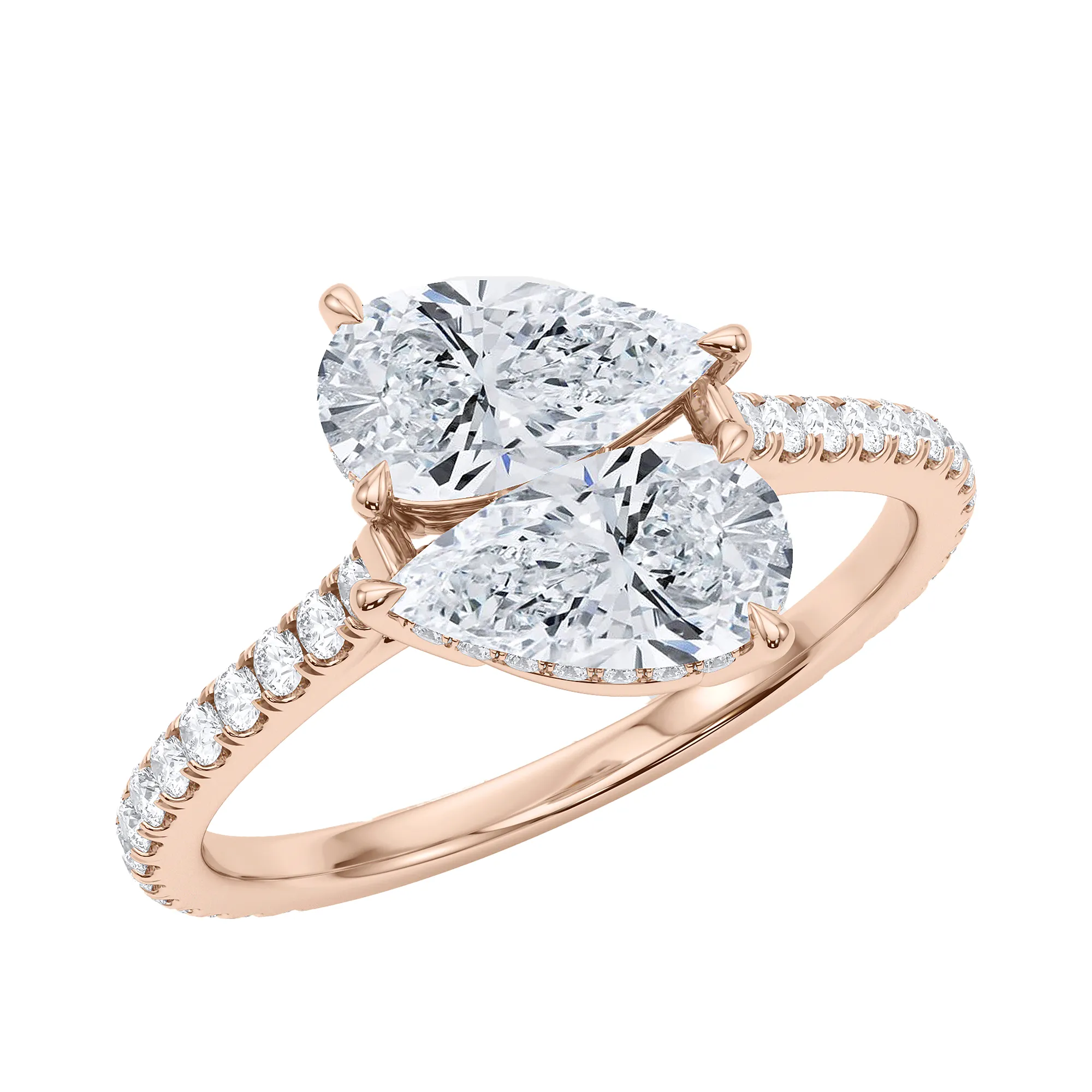 Pear East-West Twin Pave Diamond Ring