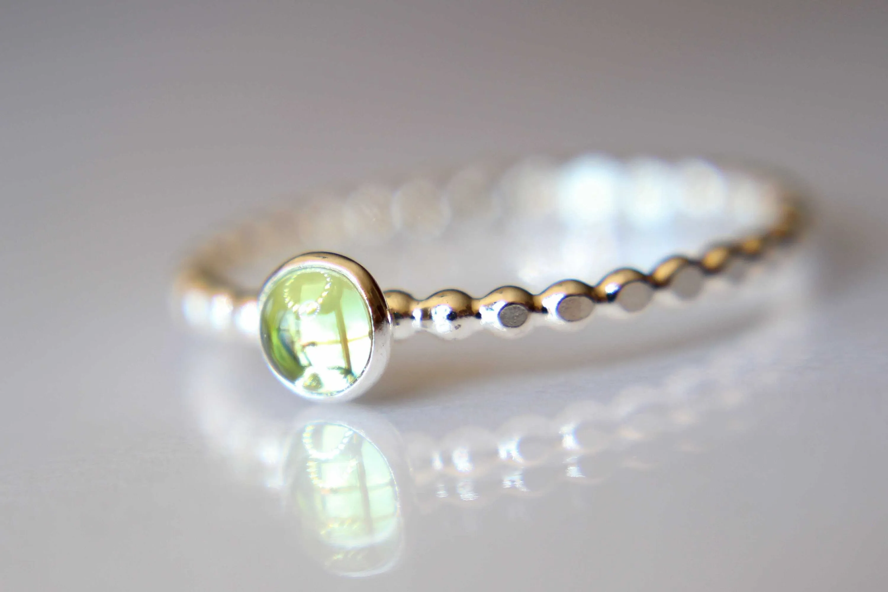 Peridot Ring, Peridot Stacking Ring, Beaded Ring, Simple Stacking Ring, Silver Peridot Ring, Peridot Jewelry, Green, Minimalist Ring, August