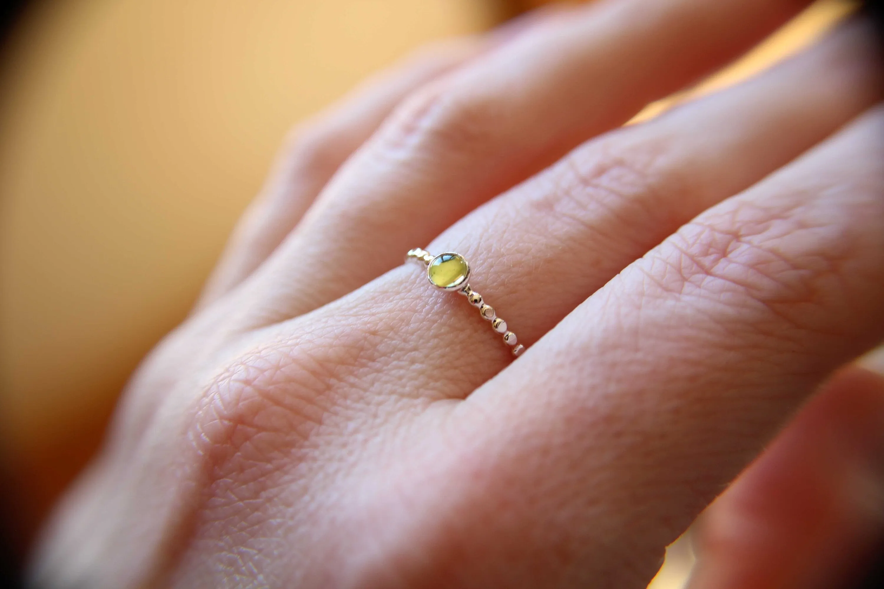 Peridot Ring, Peridot Stacking Ring, Beaded Ring, Simple Stacking Ring, Silver Peridot Ring, Peridot Jewelry, Green, Minimalist Ring, August
