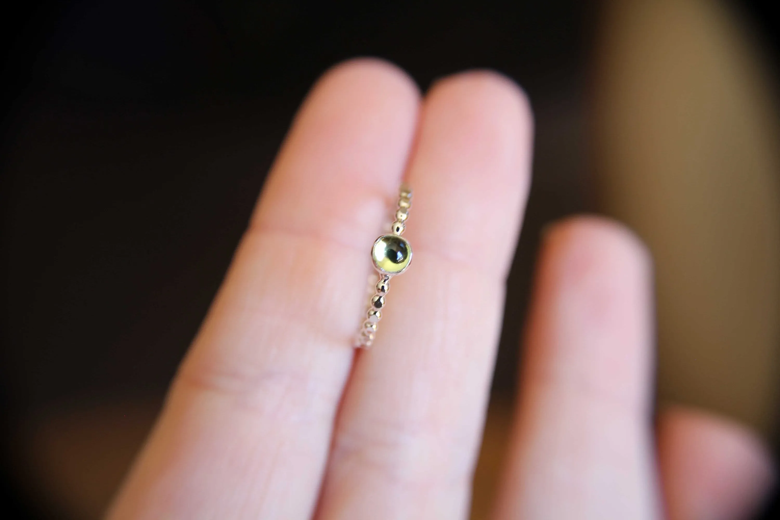 Peridot Ring, Peridot Stacking Ring, Beaded Ring, Simple Stacking Ring, Silver Peridot Ring, Peridot Jewelry, Green, Minimalist Ring, August