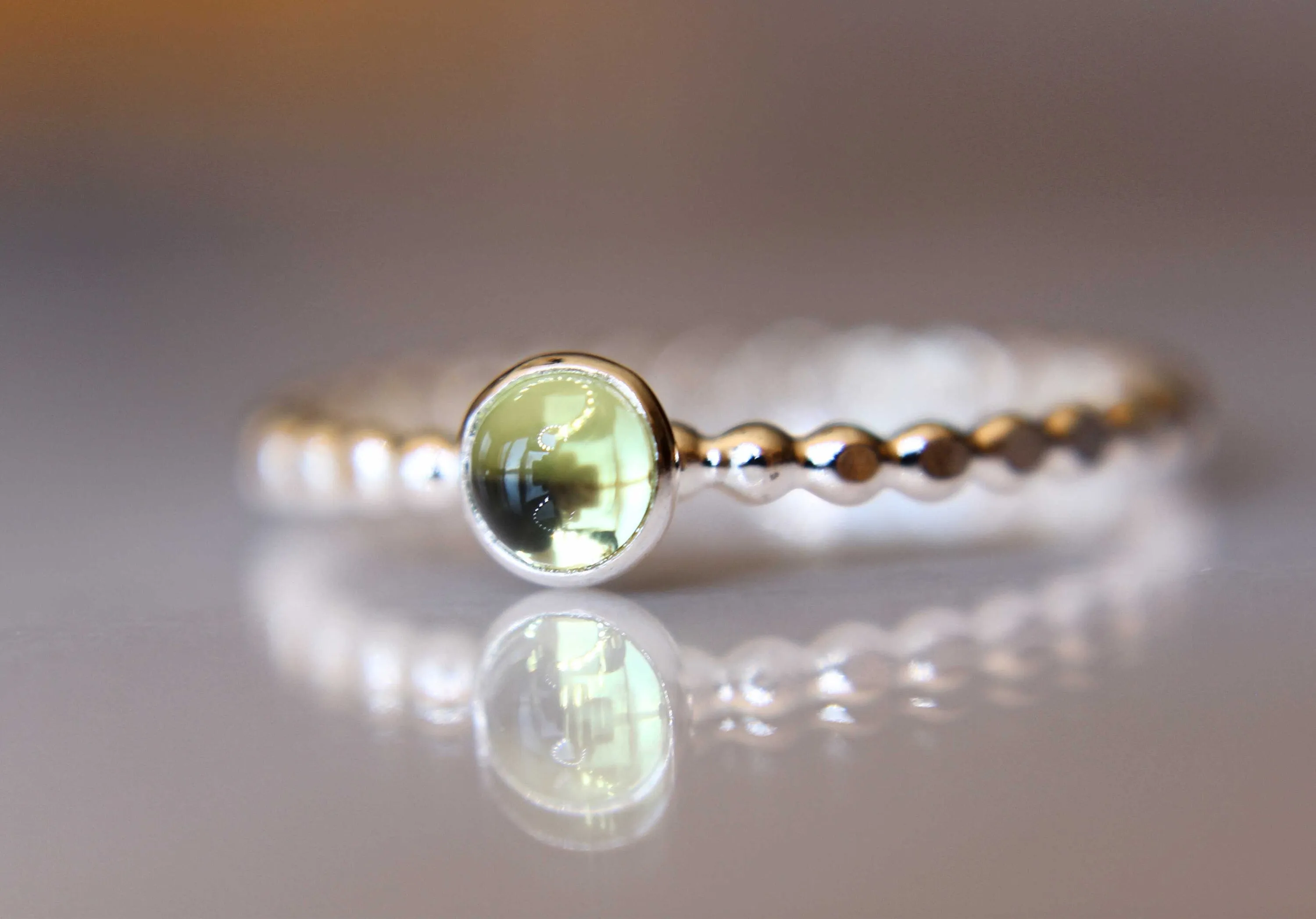 Peridot Ring, Peridot Stacking Ring, Beaded Ring, Simple Stacking Ring, Silver Peridot Ring, Peridot Jewelry, Green, Minimalist Ring, August