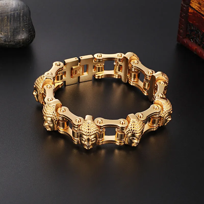 Personalized Buddha Head Titanium Steel Bracelet for Men - European and American Style