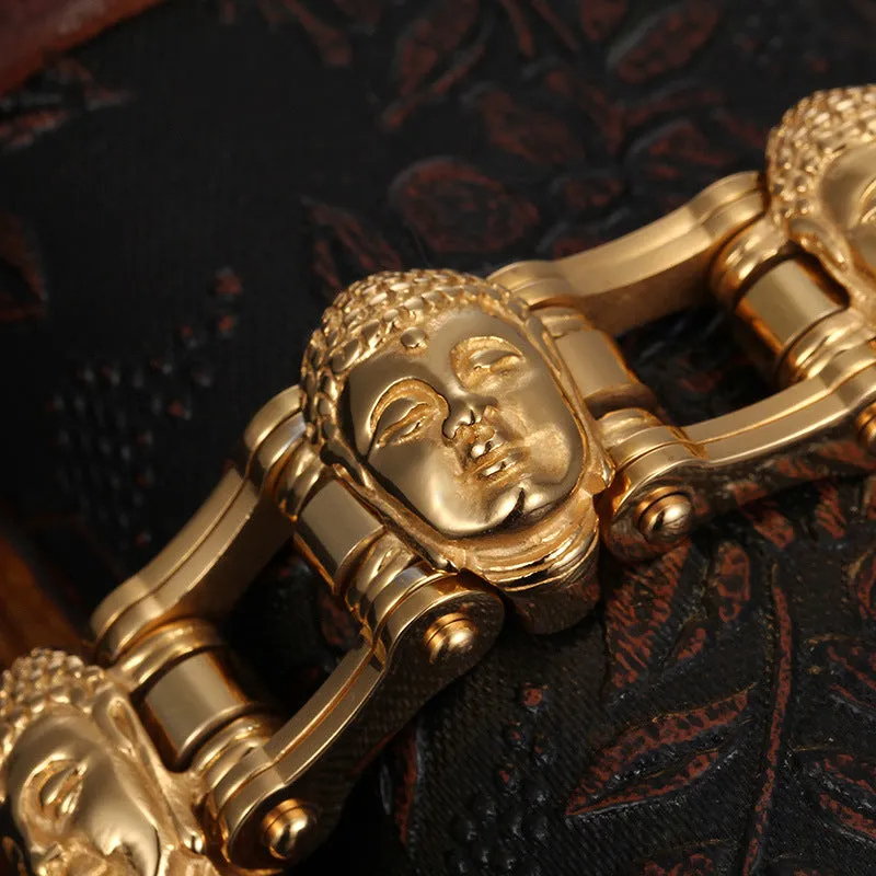 Personalized Buddha Head Titanium Steel Bracelet for Men - European and American Style