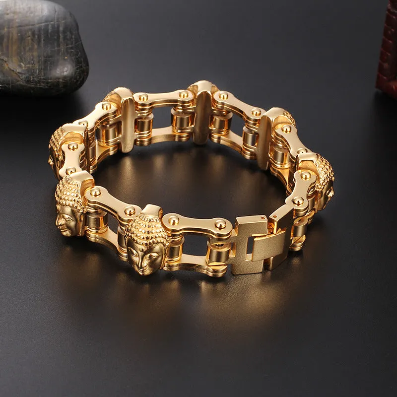 Personalized Buddha Head Titanium Steel Bracelet for Men - European and American Style