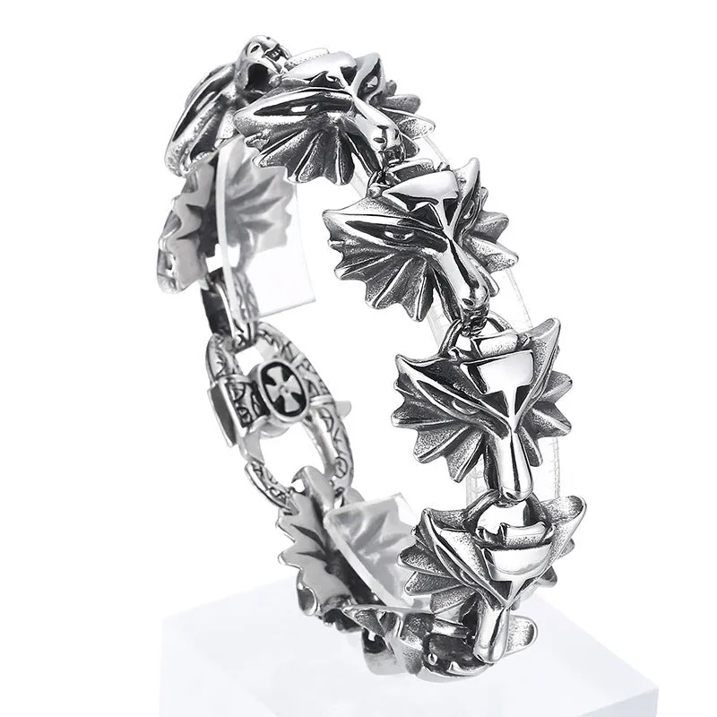 Personalized Retro Wizard Cross Buckle Bracelet for Men with Titanium Steel Eight Wolf Heads