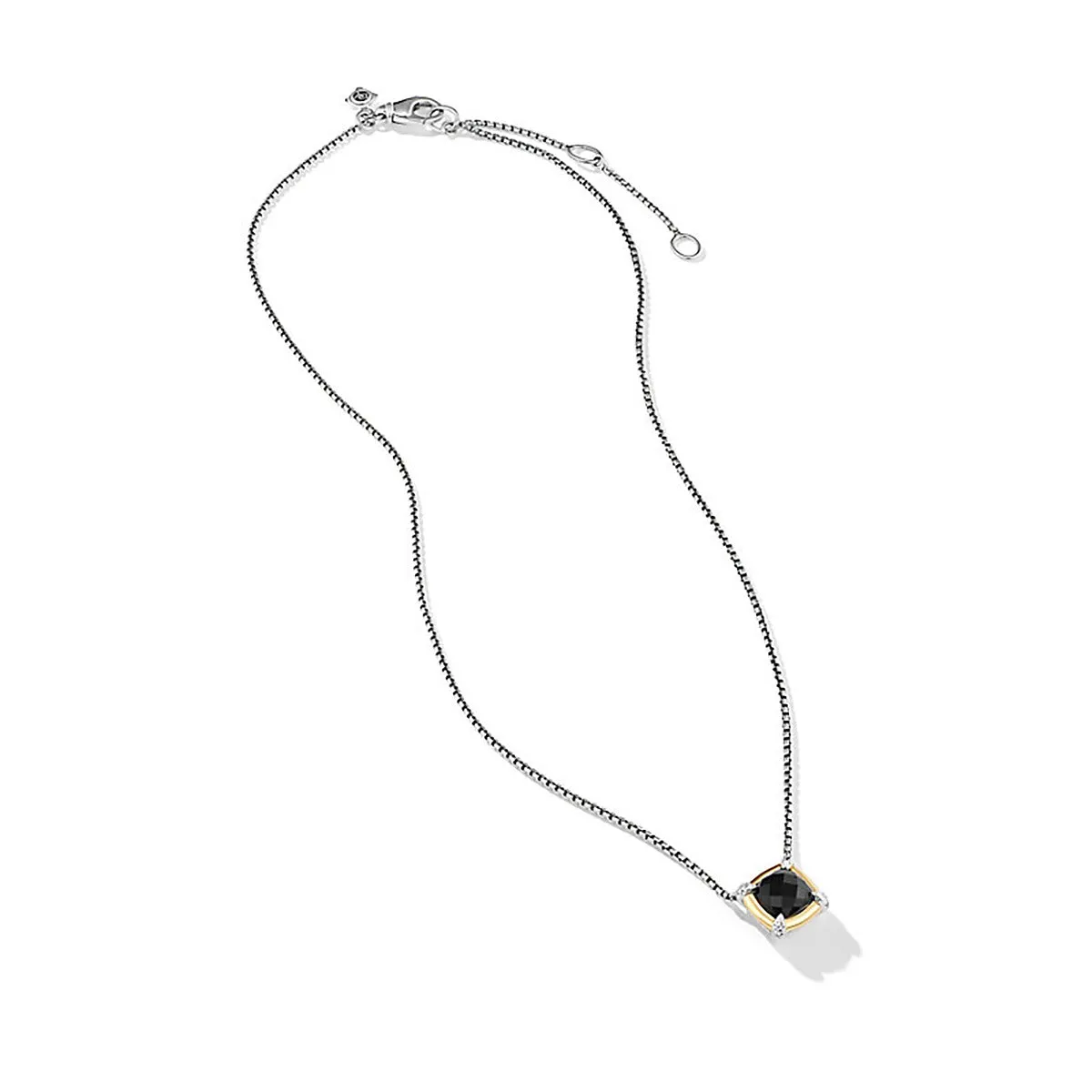 Petite Chatelaine Pendant Necklace with Black Onyx, 18K Yellow Gold Bezel and Pave Diamonds
