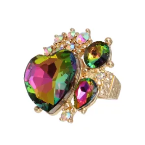 Phenom Full Heart Statement Ring Pink/Green