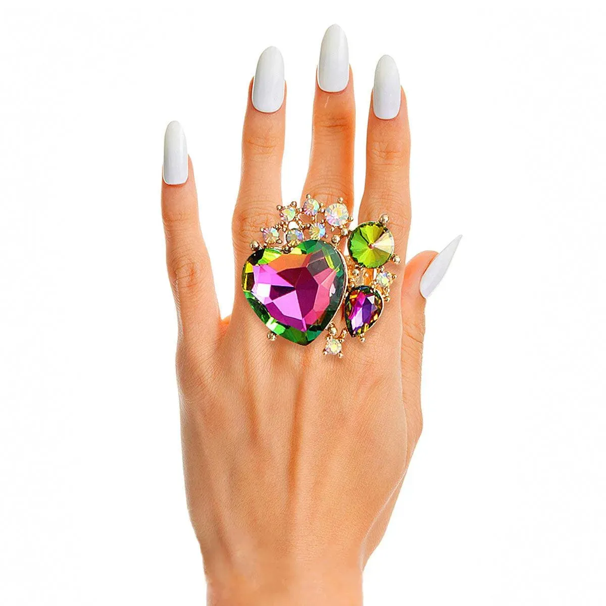 Phenom Full Heart Statement Ring Pink/Green
