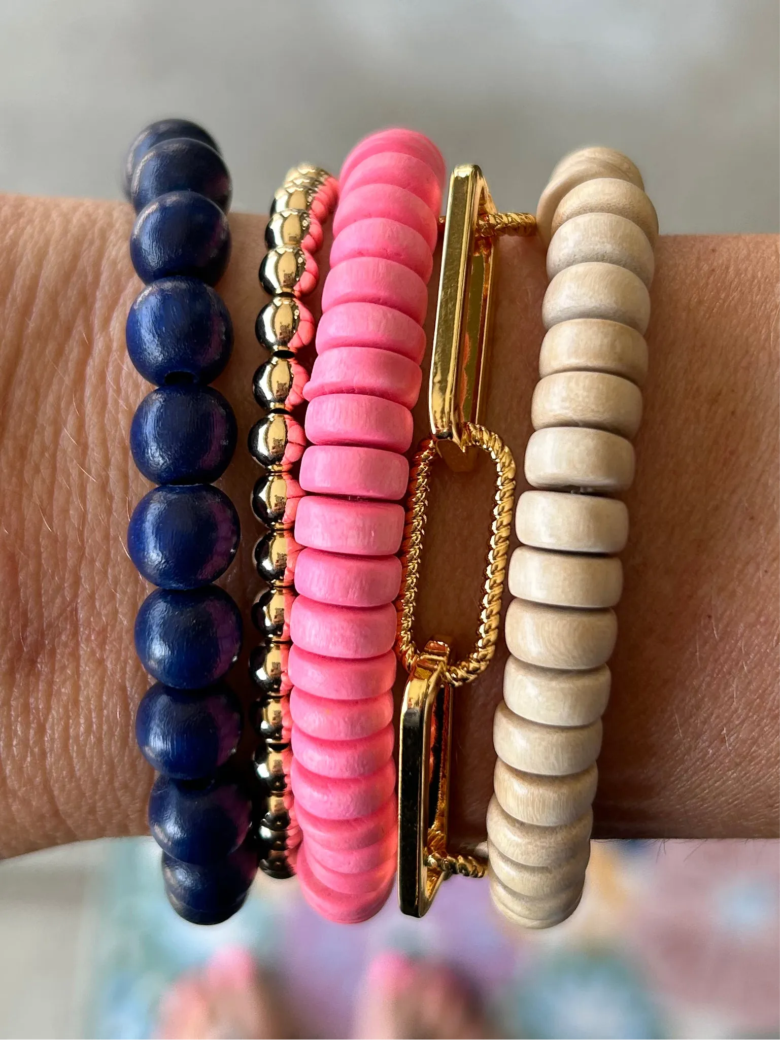 Pink Wood Rondelle 8mm Bracelet