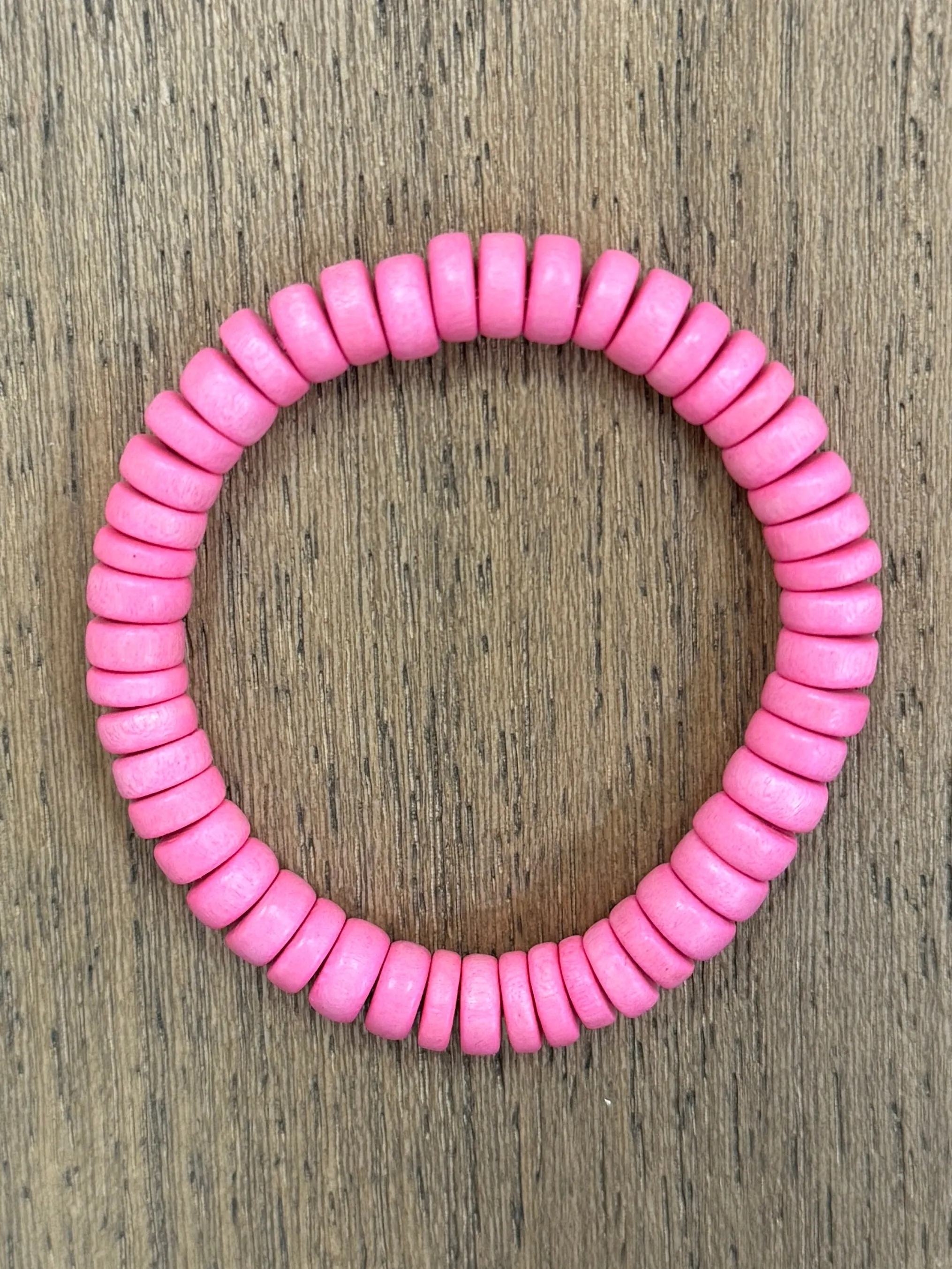 Pink Wood Rondelle 8mm Bracelet