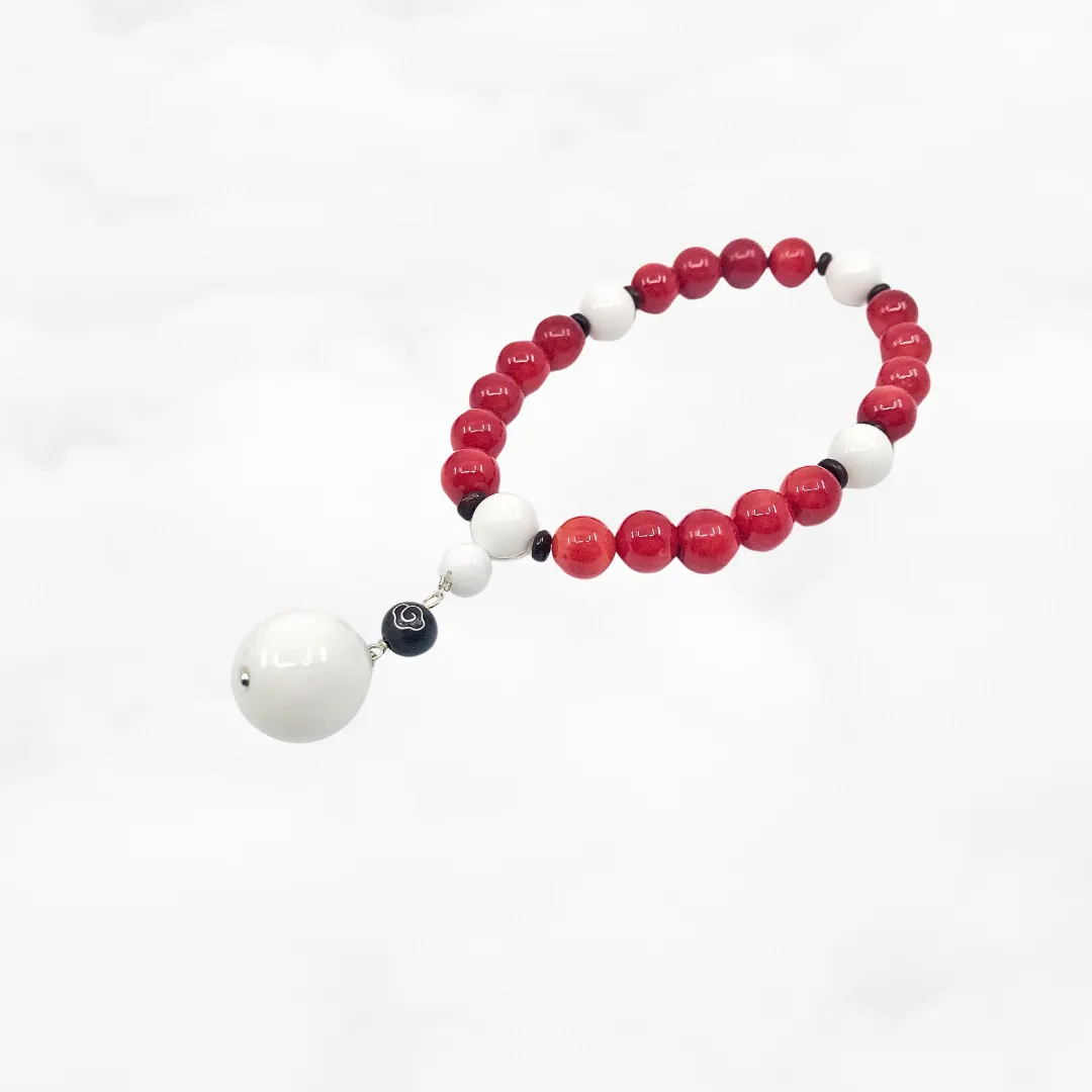 Plum Blossom Beaded Red Coral Bracelet