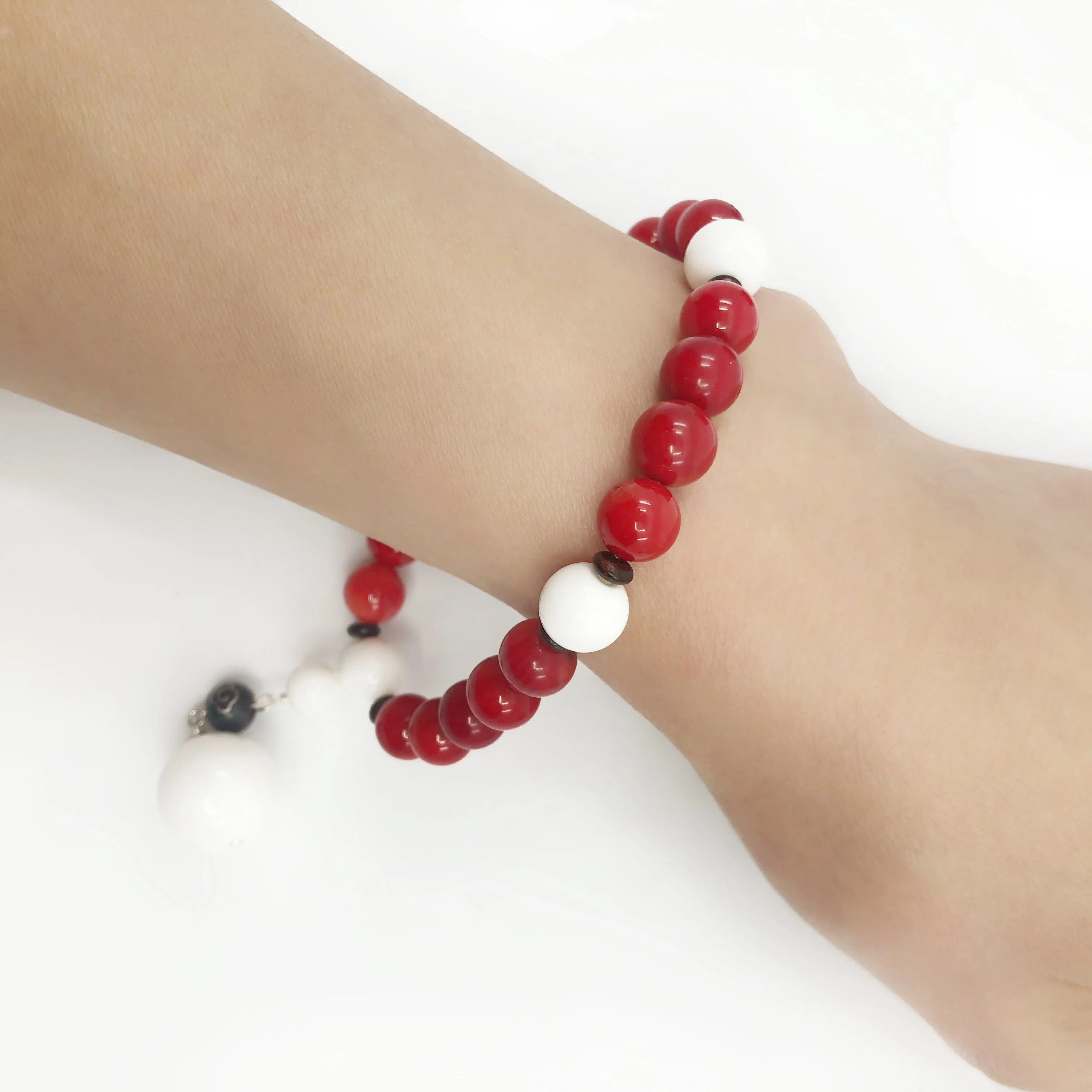 Plum Blossom Beaded Red Coral Bracelet