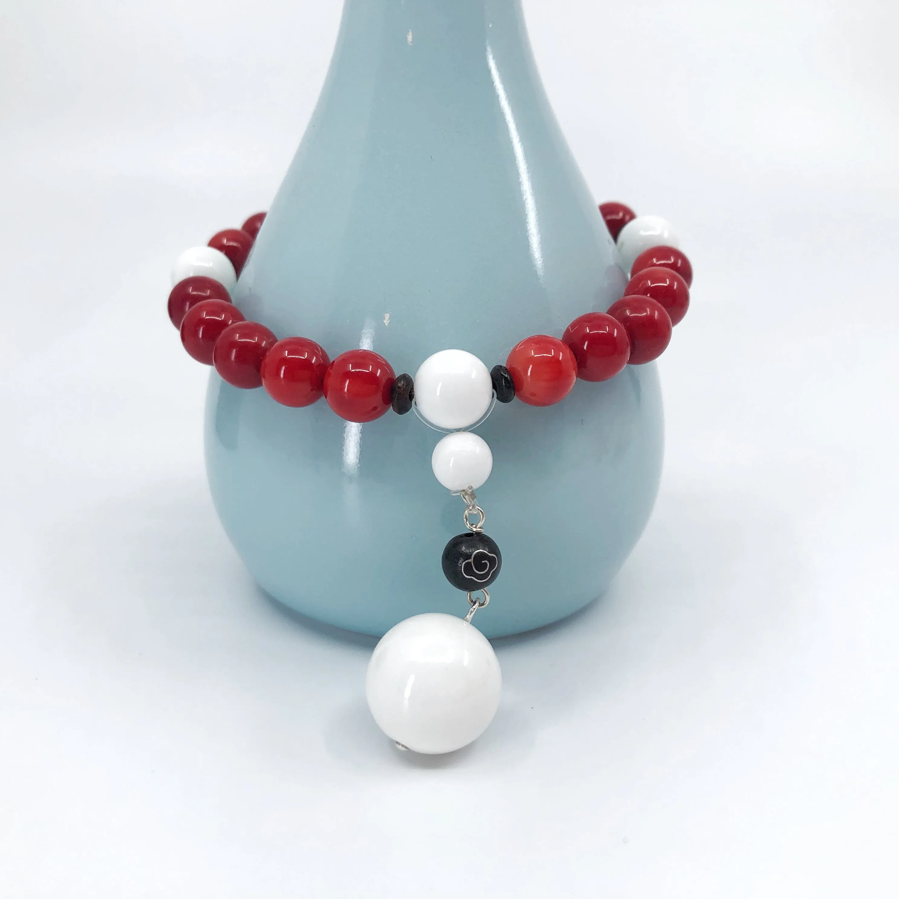 Plum Blossom Beaded Red Coral Bracelet