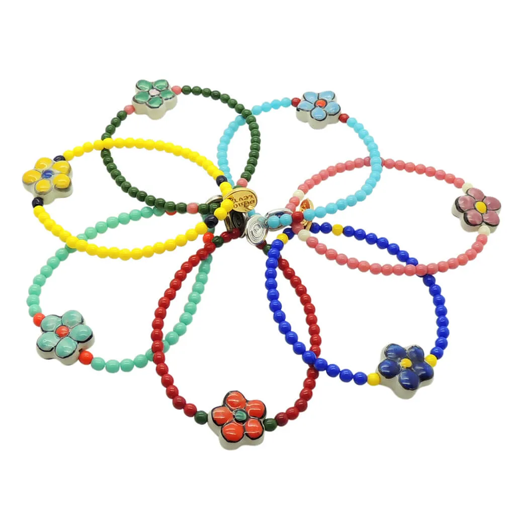 Porcelain Flower Charm Glass Bead Duo Bracelet