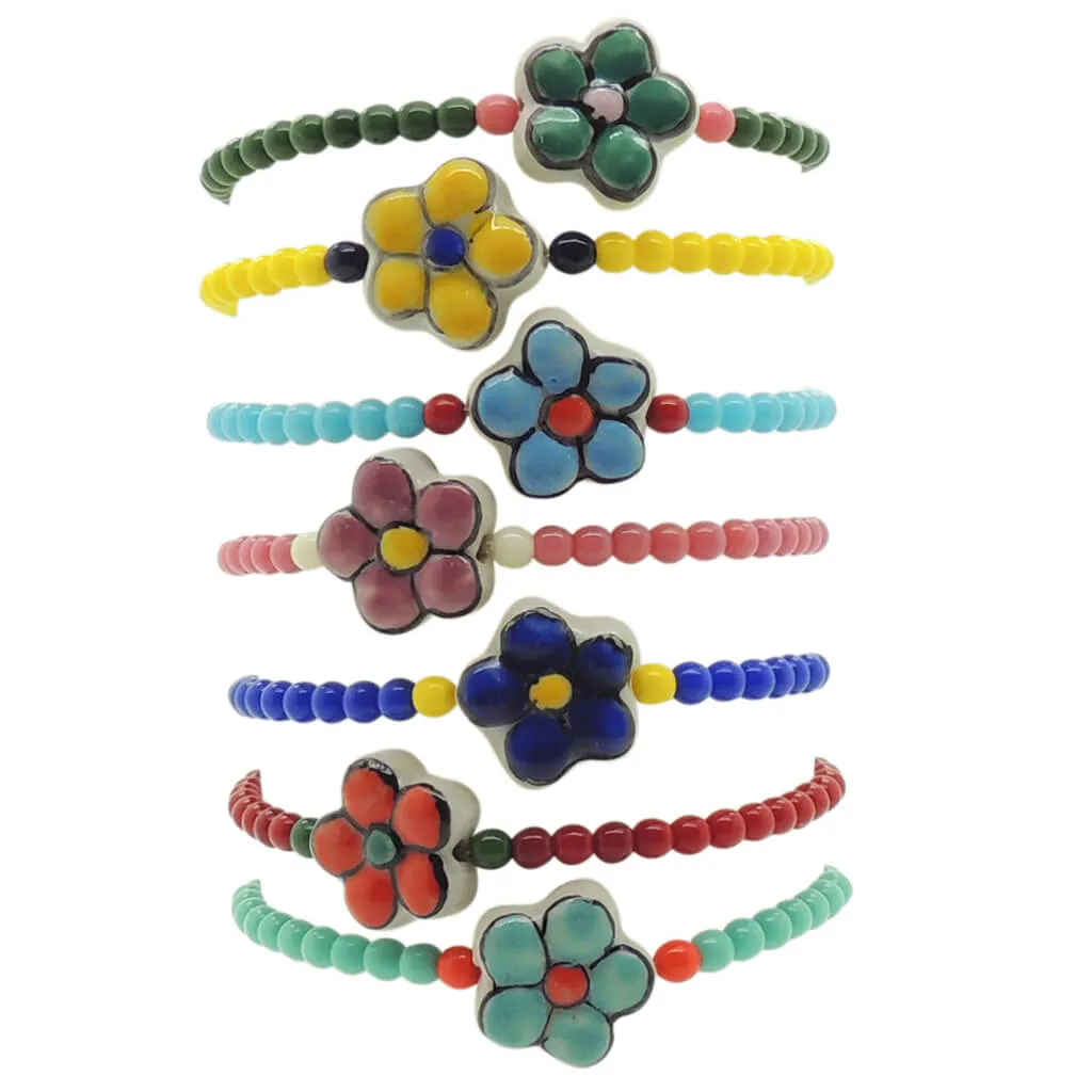 Porcelain Flower Charm Glass Bead Duo Bracelet