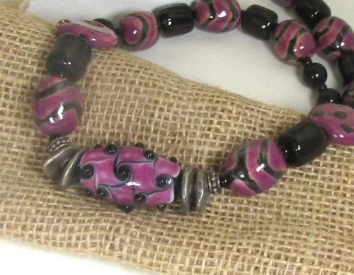 Purple & Black Kazuri Necklace Handmade Artisan Beads