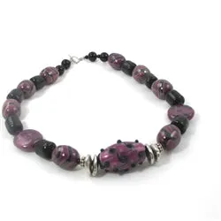 Purple & Black Kazuri Necklace Handmade Artisan Beads