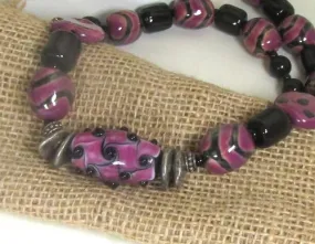 Purple & Black Kazuri Necklace Handmade Artisan Beads