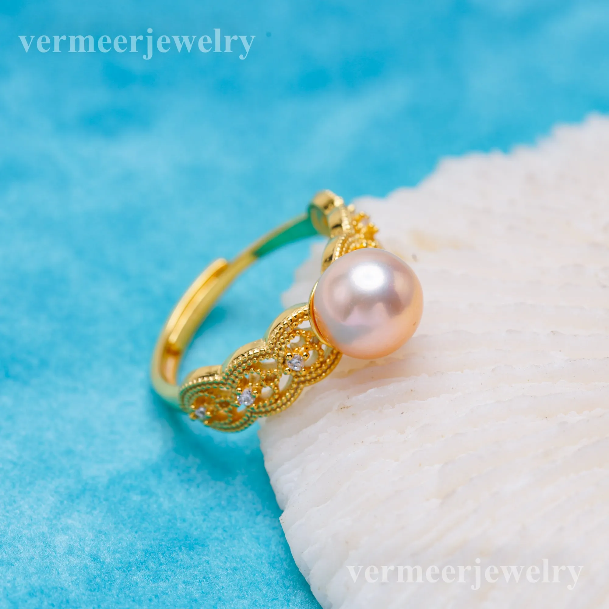 r010999 DIY 6-8mm Natural Freshwater pearl Ring accessory 925 sterling silver Adjustable size engagement jewelry ring for women