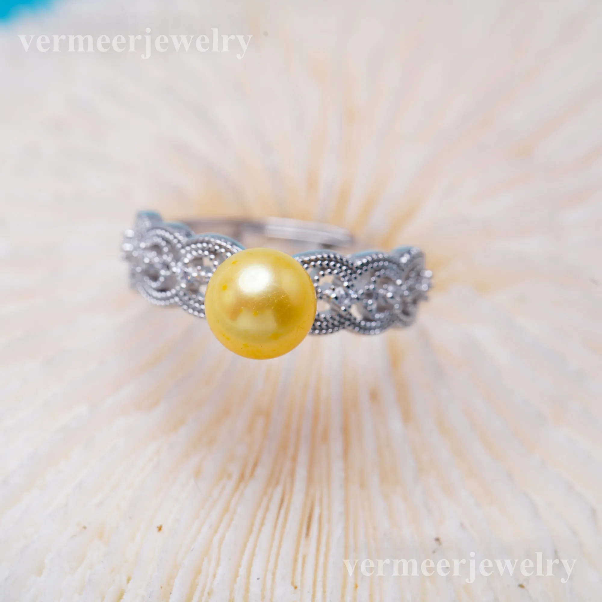 r010999 DIY 6-8mm Natural Freshwater pearl Ring accessory 925 sterling silver Adjustable size engagement jewelry ring for women