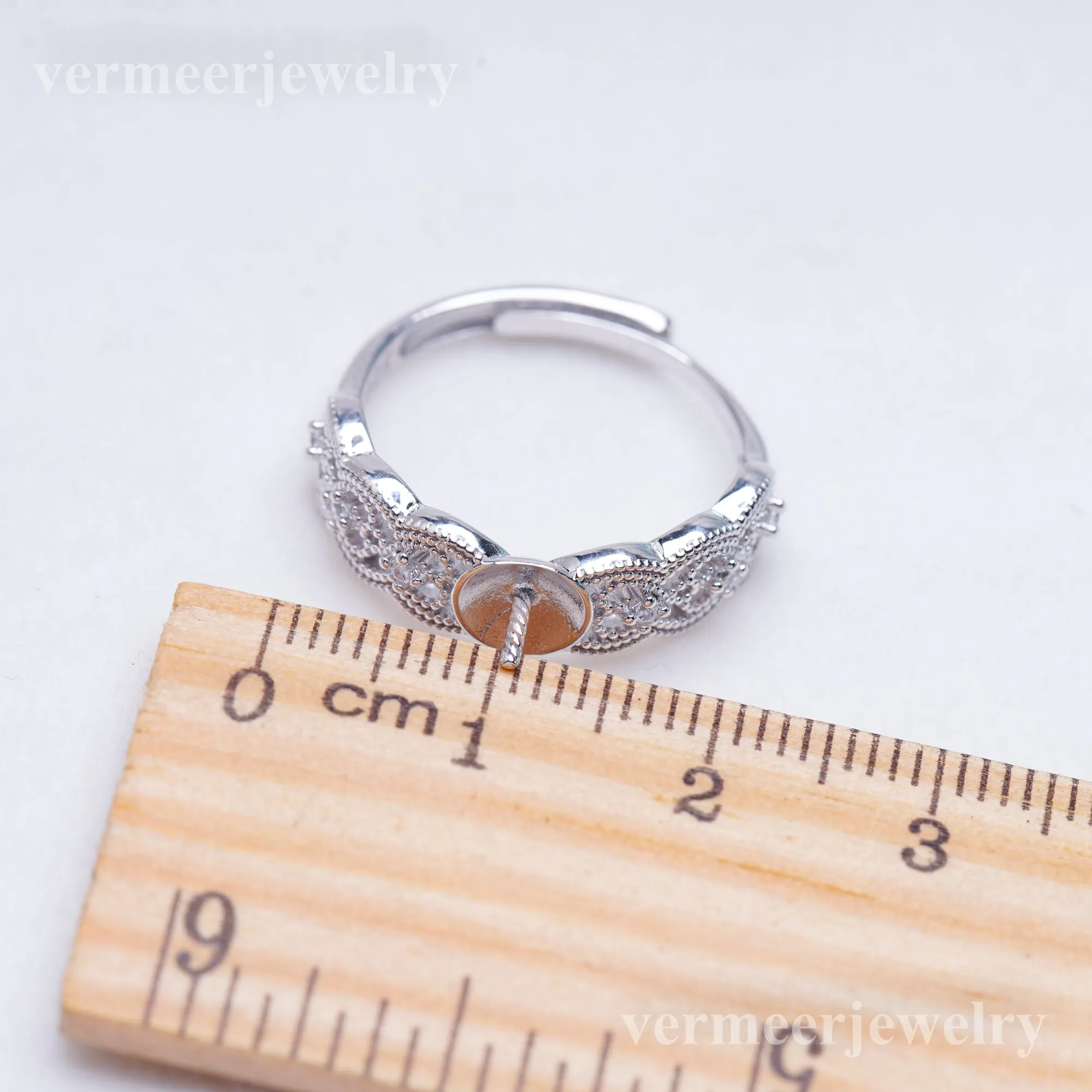 r010999 DIY 6-8mm Natural Freshwater pearl Ring accessory 925 sterling silver Adjustable size engagement jewelry ring for women
