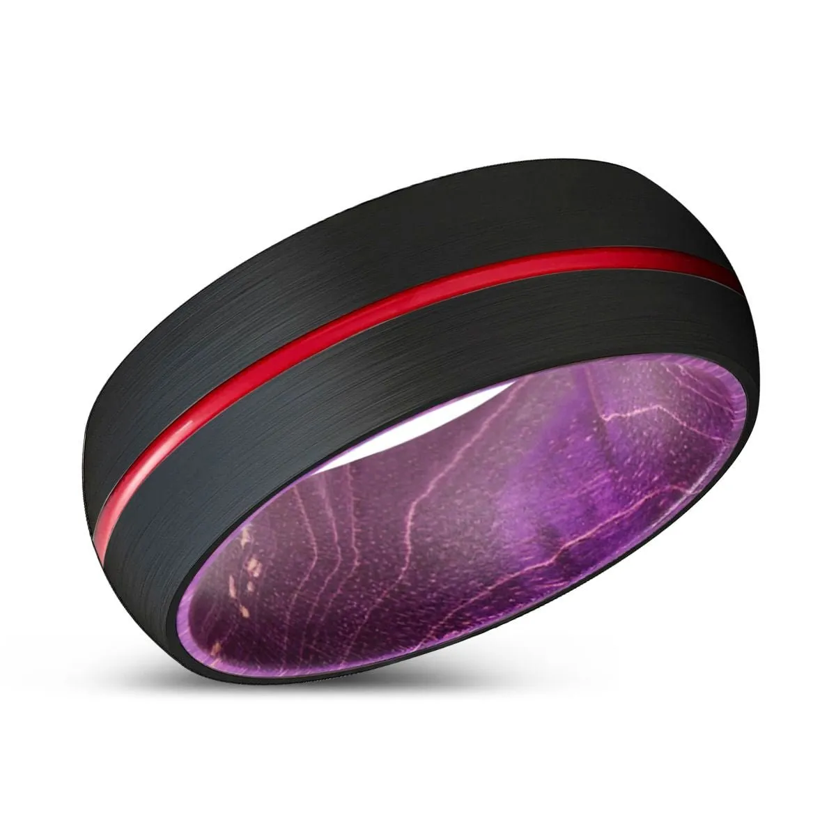 RAGE | Purple Wood, Black Tungsten Ring, Red Groove, Domed