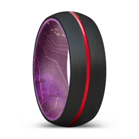 RAGE | Purple Wood, Black Tungsten Ring, Red Groove, Domed