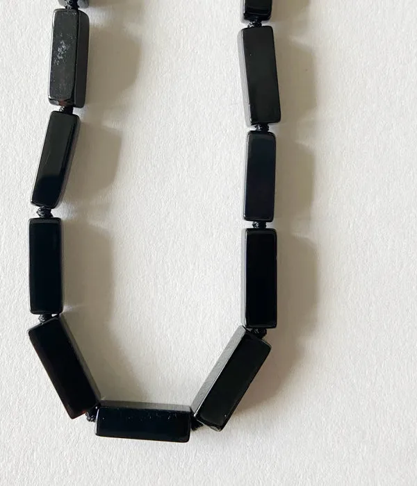 R.ALAGAN/RECTANGLE STONE NECKLACE(BLACK ONYX)