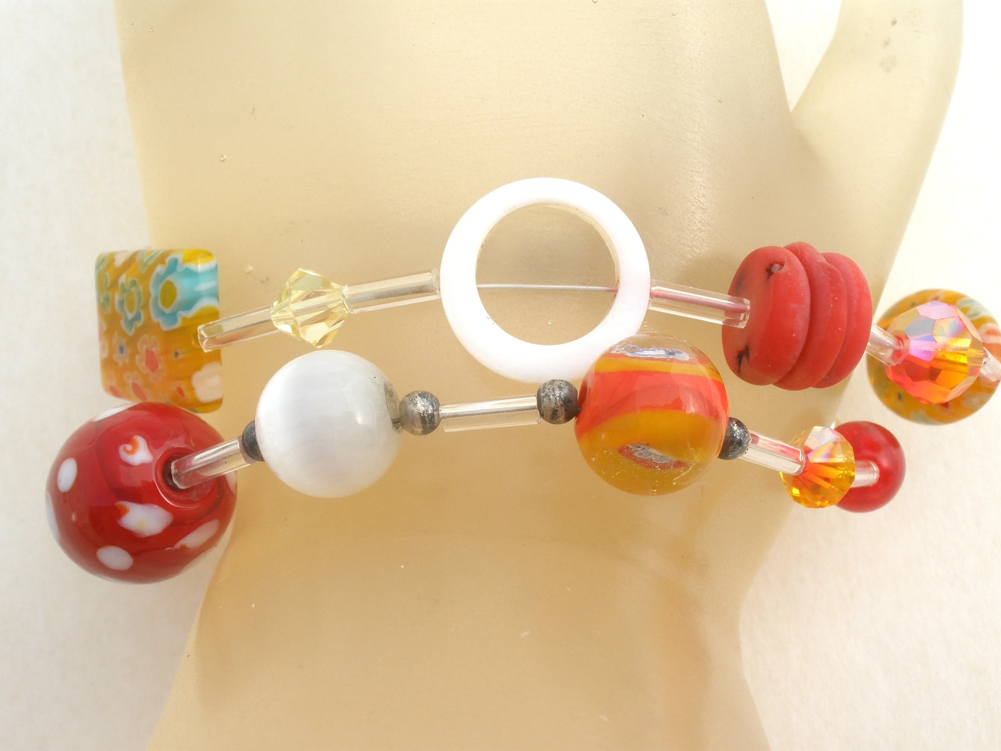 Red Art Glass MOP Bead Bracelet 925