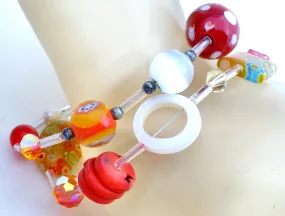 Red Art Glass MOP Bead Bracelet 925