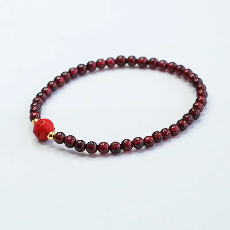 Red Garnet and Cinnabar Six Character Proverbs Bracelet