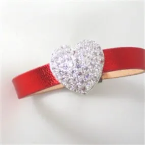Red Leather Bracelet with Crystal Heart