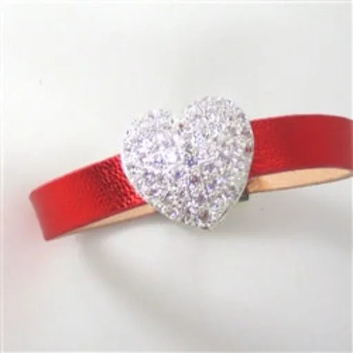 Red Leather Bracelet with Crystal Heart