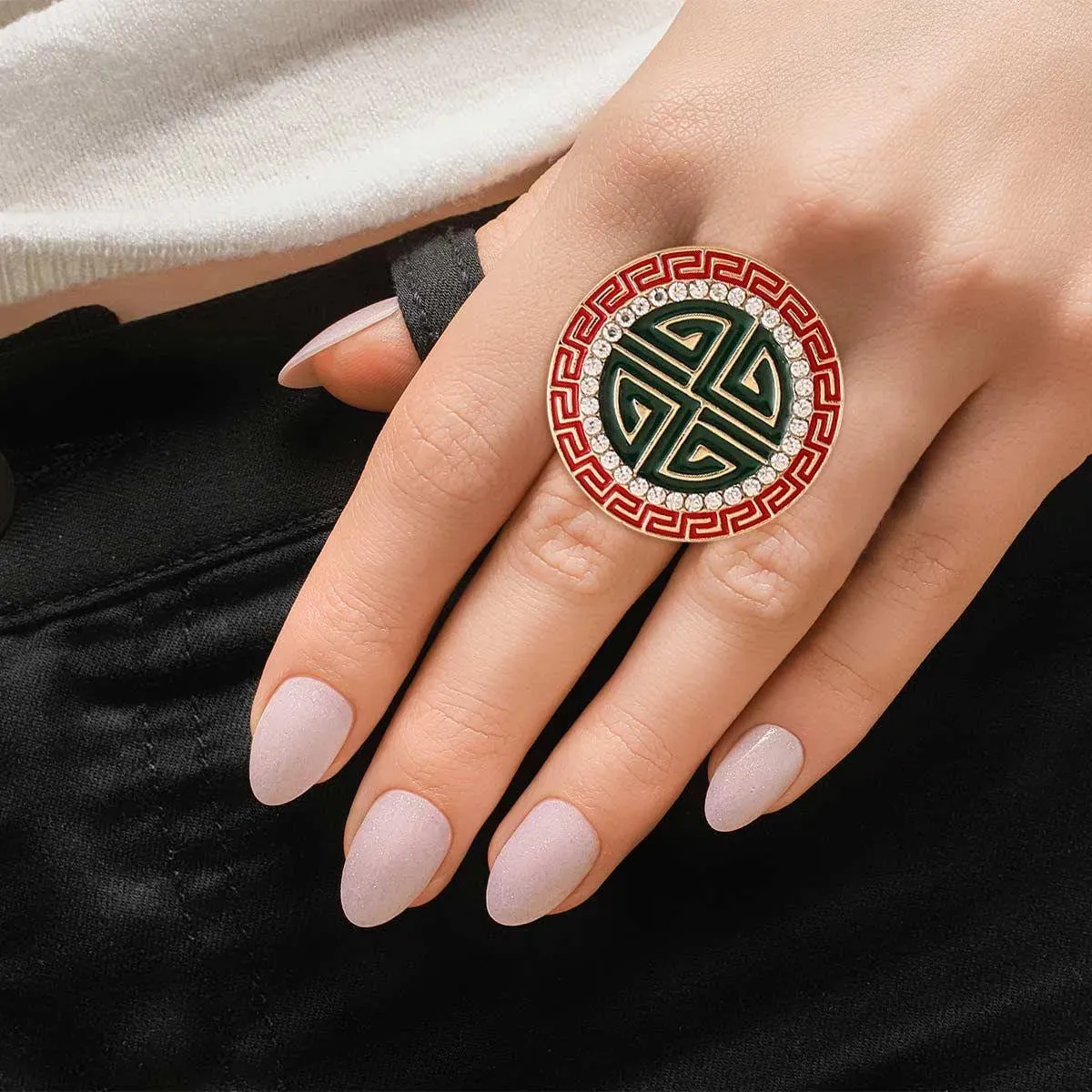 Red Round Greek Cocktail Ring Gold Plated