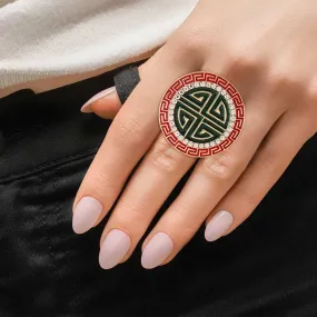 Red Round Greek Cocktail Ring Gold Plated