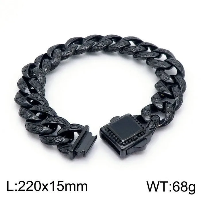 Retro Rose Pattern Titanium Steel Men's Bracelet - Wholesale Stainless Steel Resin Accessory