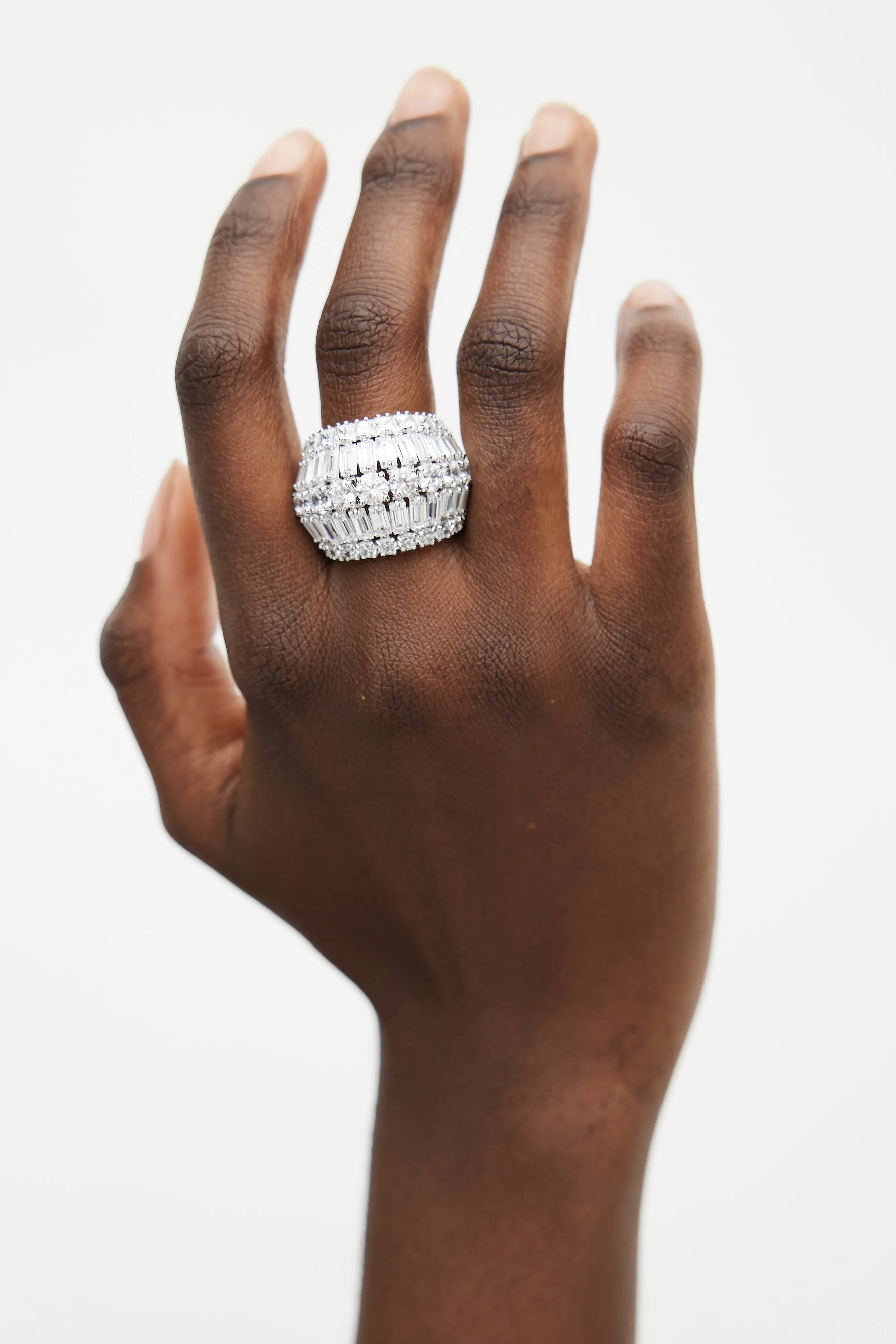 Rhodium Plated & Zirconia Hyperbola Cocktail Ring