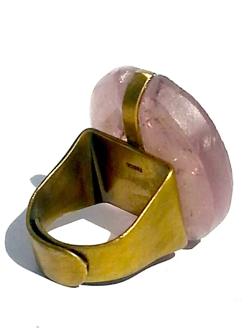 Ring Hand Cast French Glass Pink Cross