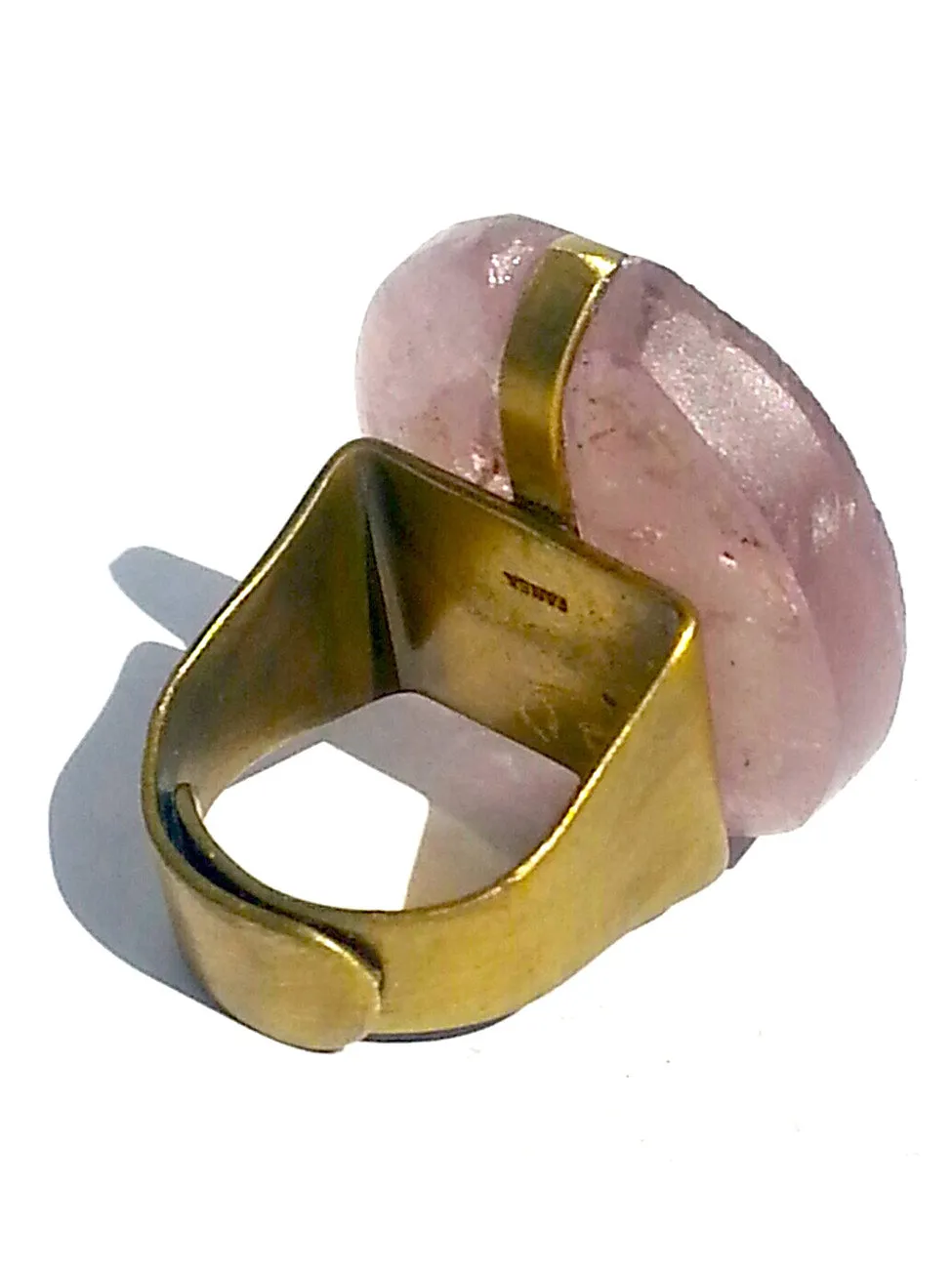 Ring Hand Cast French Glass Pink Cross