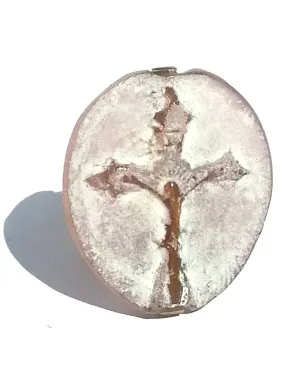 Ring Hand Cast French Glass Pink Cross