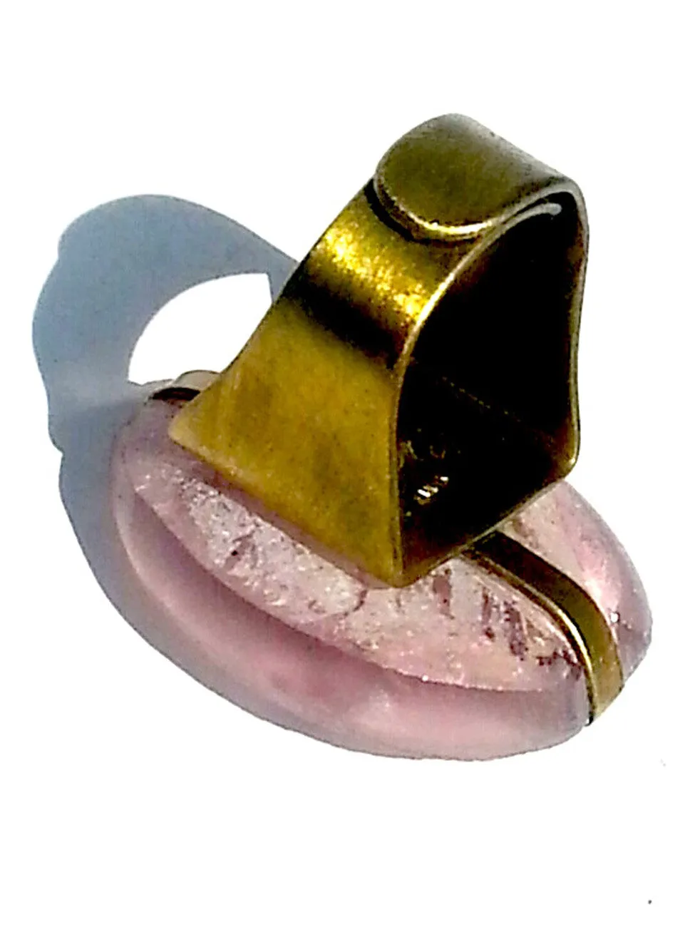 Ring Hand Cast French Glass Pink Cross