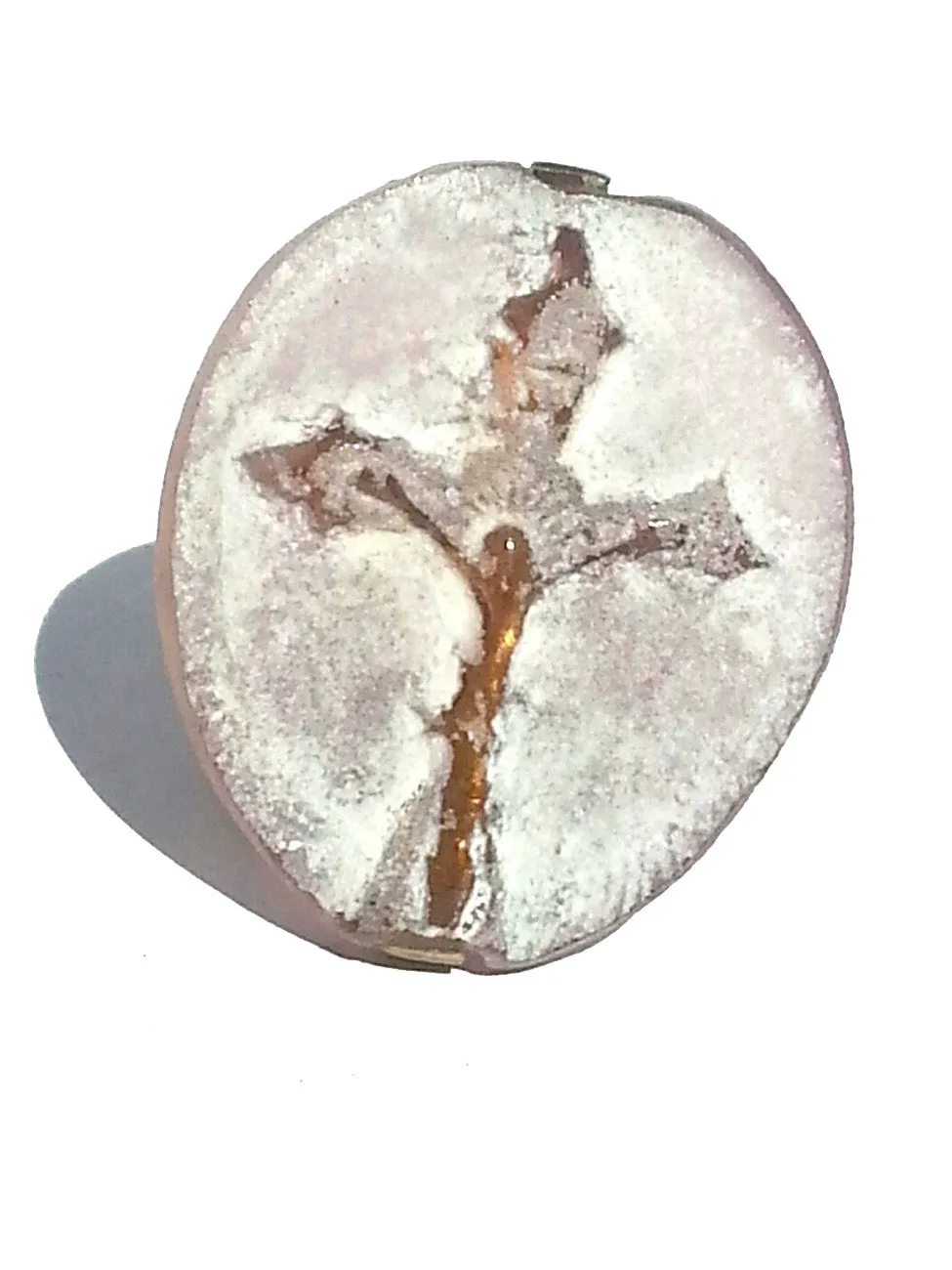 Ring Hand Cast French Glass Pink Cross