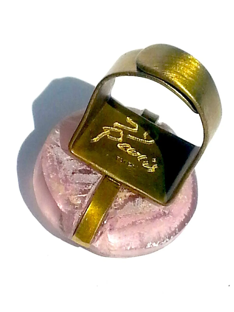 Ring Hand Cast French Glass Pink Cross