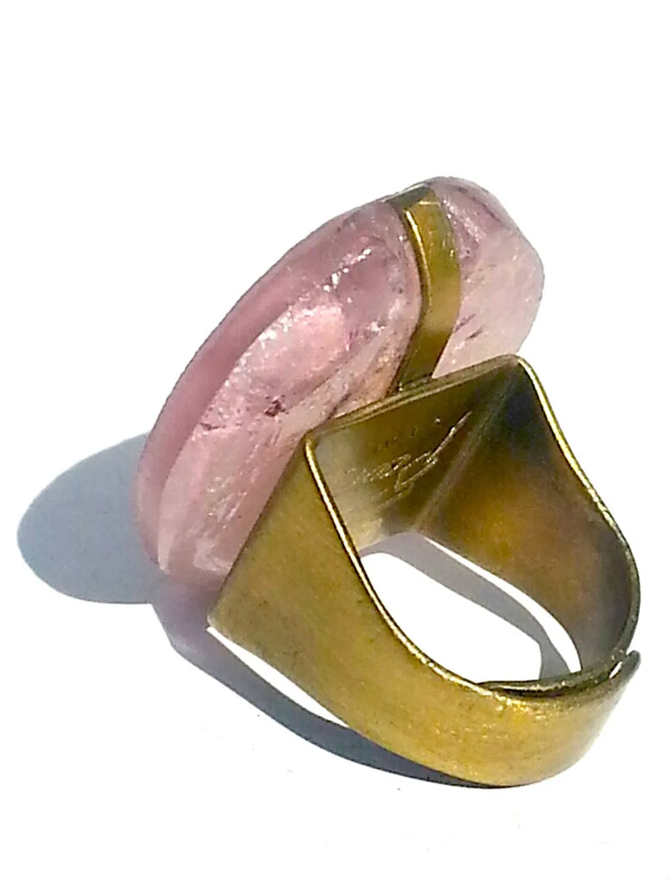 Ring Hand Cast French Glass Pink Cross