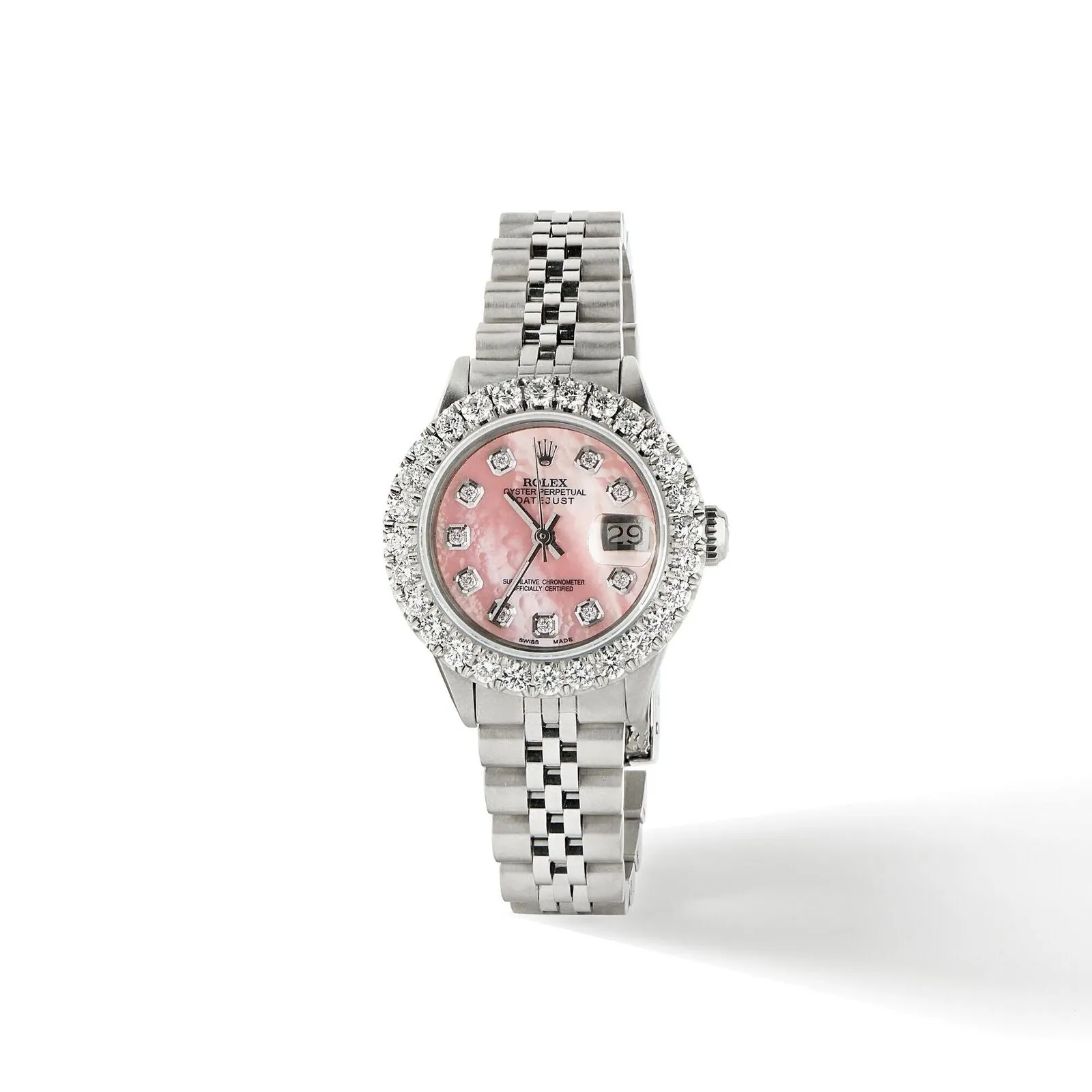 Rolex Datejust 26mm 2CT Diamond Bezel/Coral Pink Dial Jubilee Steel Watch TFJ-142508123