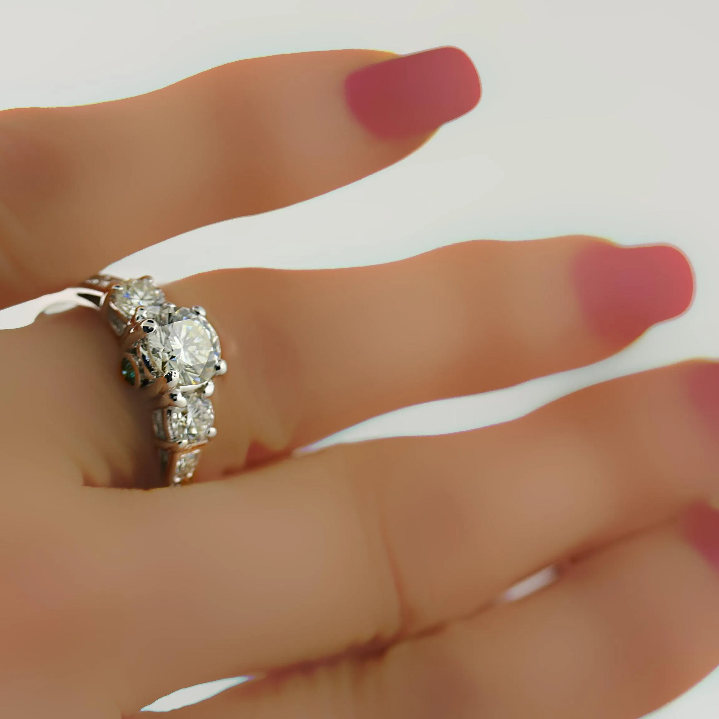 Romantic Engagement ring with Blue Diamond Accent
