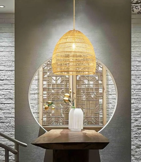 Roosinbor Weaved Rattan Dome Pendant Lamp